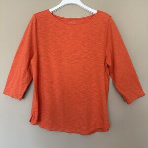 FLAWED Chicos Women XL Casual Top 3/4 Sleeve Boat Neck Orange Ultimate Tee